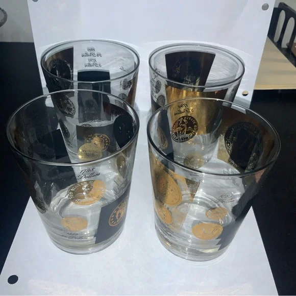 MCM Libby Black/Gold Coin Barware Whiskey Glasses (8) - Picture 7 of 7